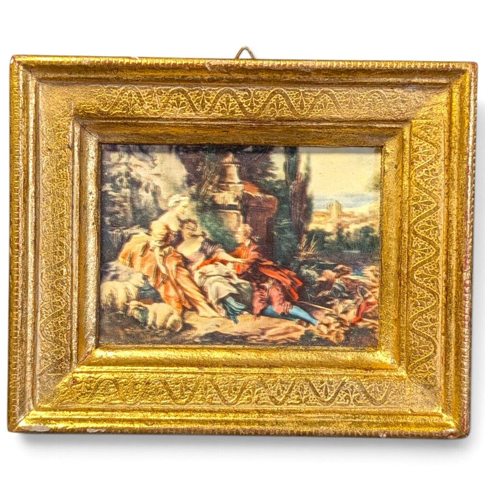 Vintage Miniature Italian Frame W/ Rococo-Style Love Scene